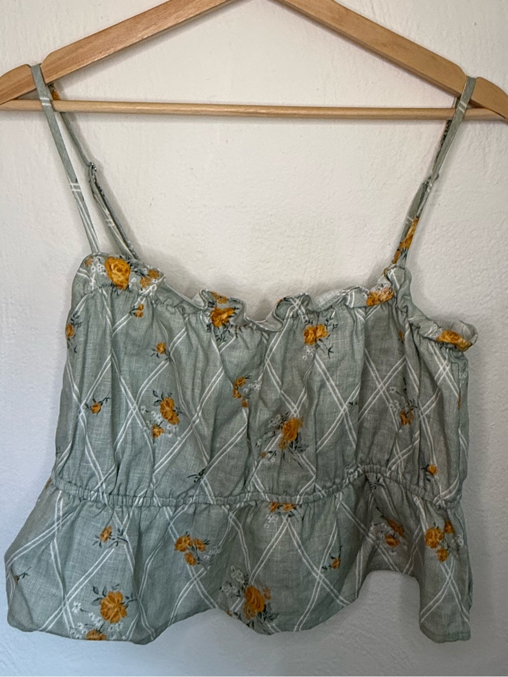 Reformation NWOT Light Blue Floral Smocked Peplum Cami with Orange Flowers